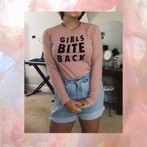 Millennial Pink Graphic Sweater “Girls Bite Back”